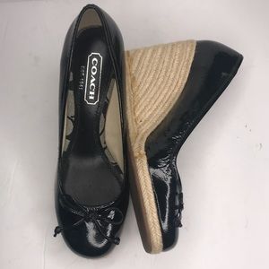 Coach Black Patent Leather Ireland Espadrille Wedge